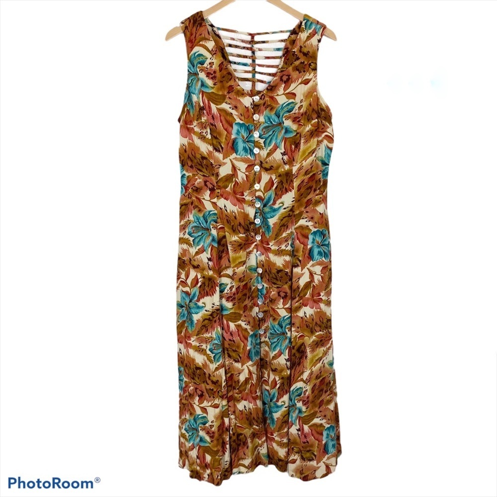 VINTAGE Dress Barn Tropical Print Shirt Midi Dress - Picture 1 of 11